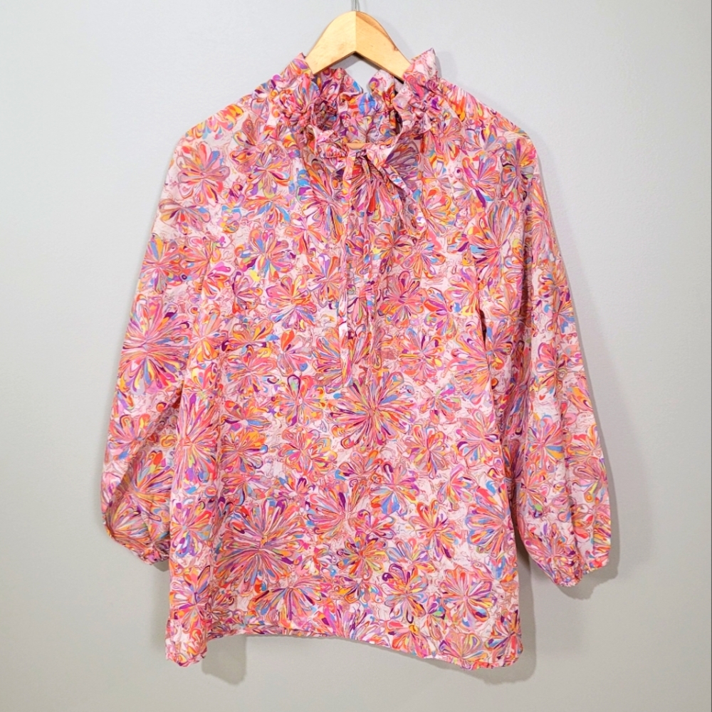 60s marbled sheer blouse Beach coverup